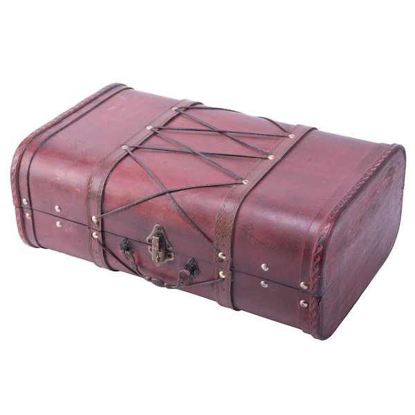Paisaje 6.5 x 16 x 10.25 in. Pirate Style Vintage Wooden Luggage with X Design, Cherry PA2484131 - main